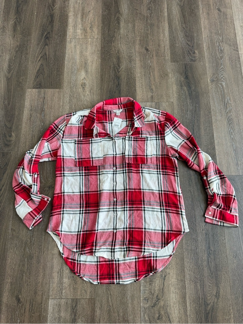 Cato Red, Black & White Plaid Button-Up Shirt